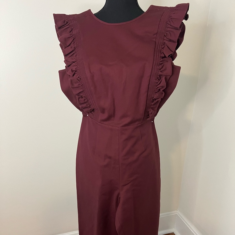 Gianni Bini Burgundy Jumpsuit with ruffle sleeves